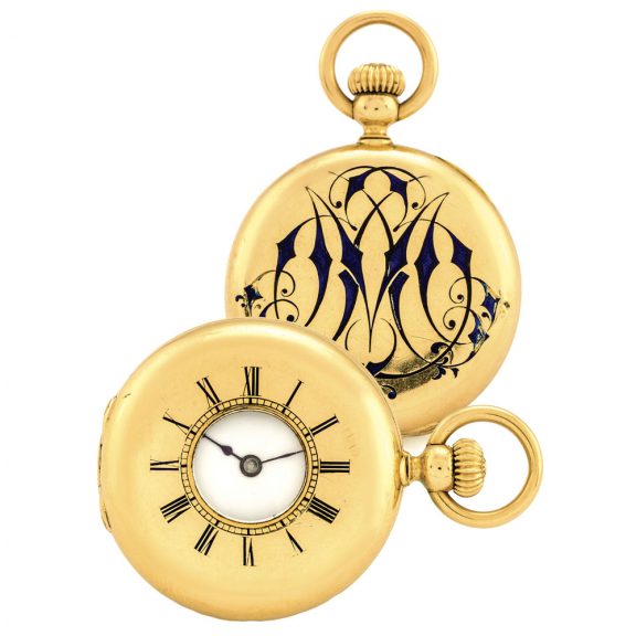 Swiss gold half hunting cased lady's pendant watch Circa 1860