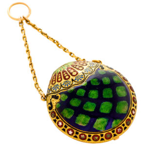 Swiss 18K gold and enamel pendant form watch Circa 1800