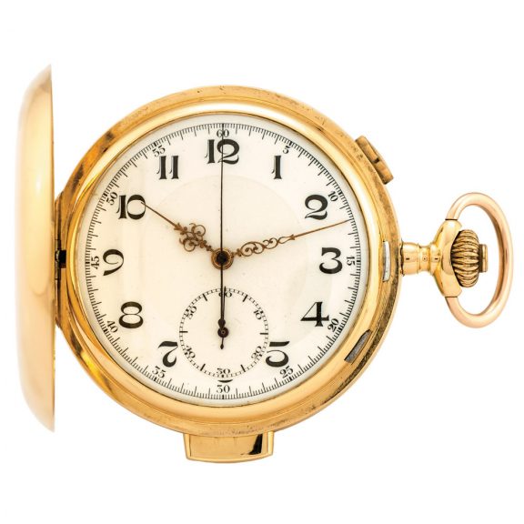 Swiss 14K gold hunter with repeater and chronograph Circa 1900