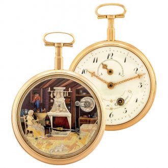 Unique Swiss 18K gold watch with automaton movement Circa 1820