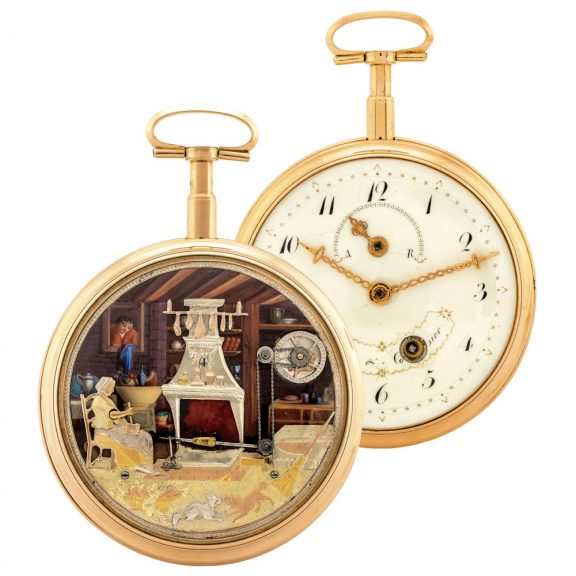 Unique Swiss 18K gold watch with automaton movement Circa 1820 Unique Swiss 18K gold watch with automaton movement Circa 1820