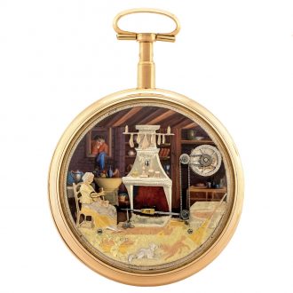 Unique Swiss 18K gold watch with automaton movement Circa 1820