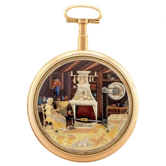 Unique Swiss 18K gold watch with automaton movement Circa 1820