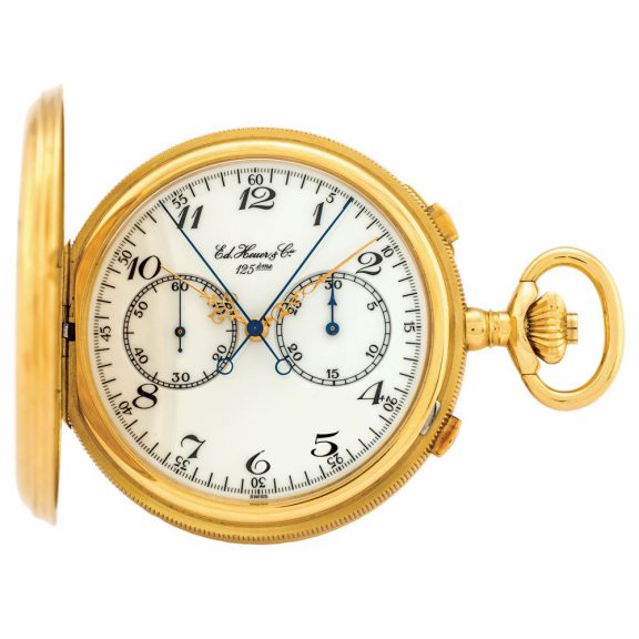 Swiss 18K gold new old stock split seconds chronograph Circa 1980