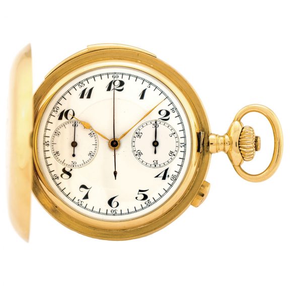 Swiss gold repeater with chronograph and register Circa 1910 Swiss gold repeater with chronograph and register Circa 1910