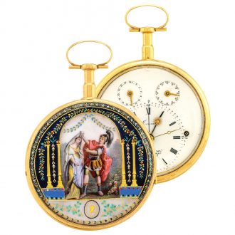 Magnificent Swiss gold and enamel duplex pocket watch Circa 1810