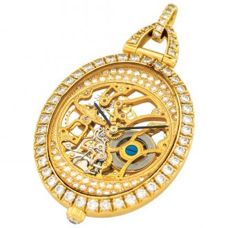 Swiss gold, diamond skeletonized pendant watch Circa 1990