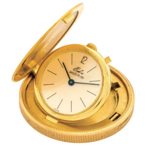 Swiss gold watch set into U.S. 20 dollar coin dated 1904 Circa 1960
