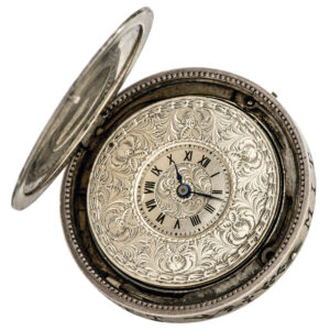 Swiss silver watch set into silver coin dated 1870 Circa 1850