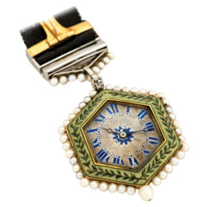 Charming Swiss gold hexagonal Belle Epoque lapel watch Circa 1900