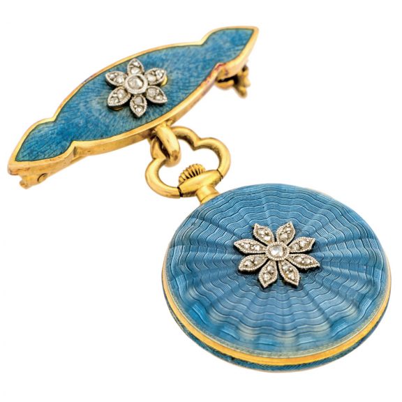 Elegant Swiss gold and enamel pendant watch Circa 1890