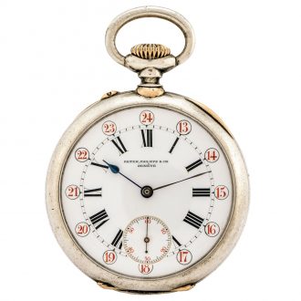 Swiss silver watch with double chapter ring dial Circa 1896