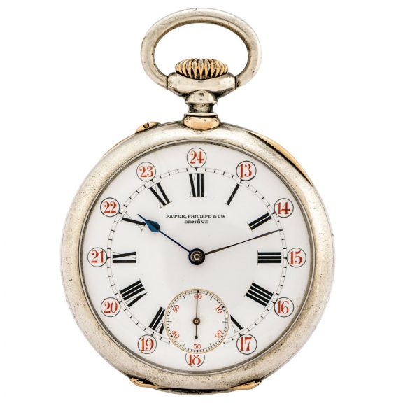 Swiss silver watch with double chapter ring dial Circa 1896