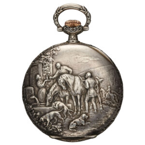 Swiss silver repoussé hunting cased pocket watch Circa 1920