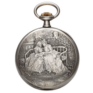 Swiss silver pocket watch with fine relief decoration Circa 1910