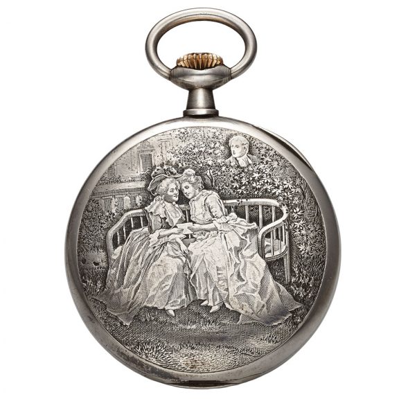 Swiss silver pocket watch with fine relief decoration Circa 1910