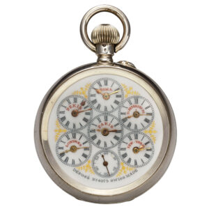 Unusual Swiss silver pocket watch with six time zones Circa 1900