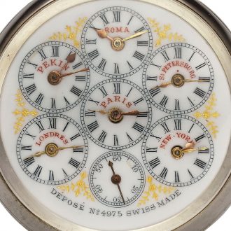 Unusual Swiss silver pocket watch with six time zones Circa 1900