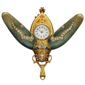 Swiss gold, enamel and diamond set scarab form watch Circa 1880