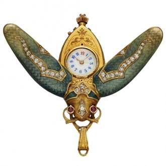 Swiss gold, enamel and diamond set scarab form watch Circa 1880