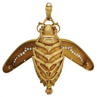 Swiss gold, enamel and diamond set scarab form watch Circa 1880