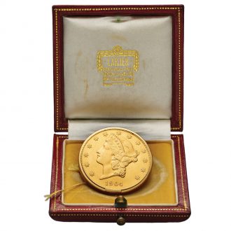 French gold watch set into 20 Dollar US coin dated 1904 Circa 1945