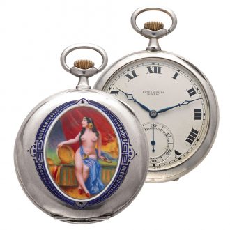 Swiss silver open faced with enamel erotic scene Circa 1920