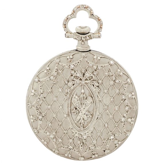Elegant Swiss platinum and diamond lady's pendant watch Circa 1900