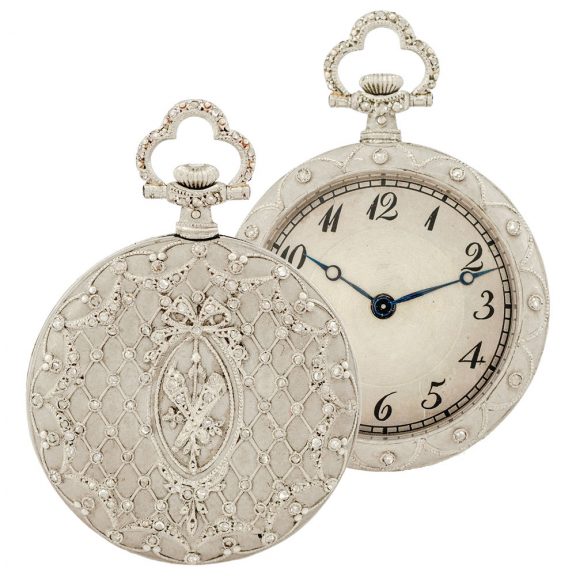 Elegant Swiss platinum and diamond lady's pendant watch Circa 1900 Elegant Swiss platinum and diamond lady's pendant watch Circa 1900