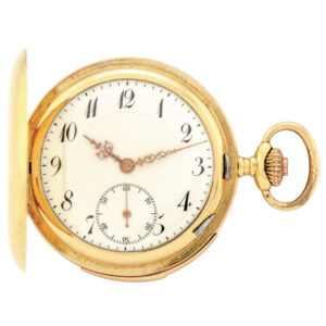 Swiss 18K gold minute repeating keyless pocket watch Circa 1910