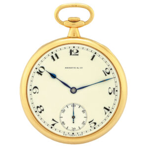 Swiss 18K gold open faced keyless pocket watch Circa 1920