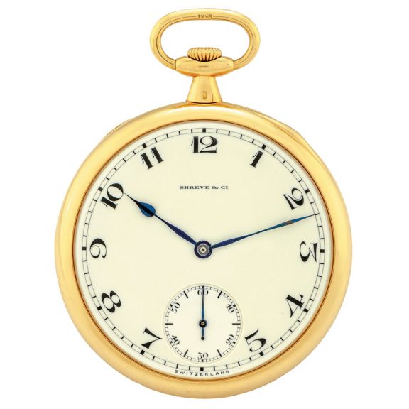 Swiss 18K gold open faced keyless pocket watch Circa 1920