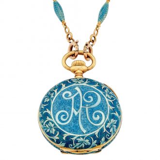 Elegant Swiss gold and enamel lady's pendant watch Circa 1908