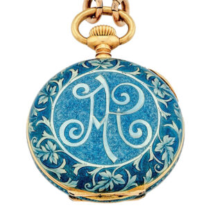 Elegant Swiss gold and enamel lady's pendant watch Circa 1908