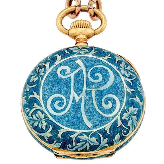 Elegant Swiss gold and enamel lady's pendant watch Circa 1908