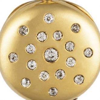 Swiss gold brooch watch set with 17 round white diamonds Circa 1890