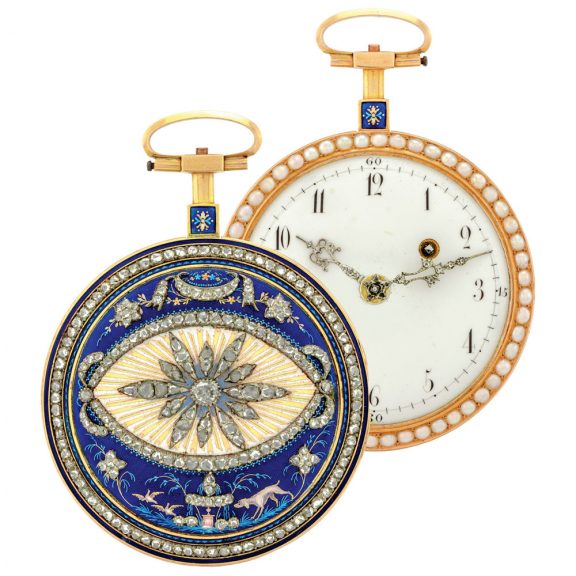 Swiss gold, diamond, enamel and pearl pocket watch Circa 1790 Swiss gold, diamond, enamel and pearl pocket watch Circa 1790