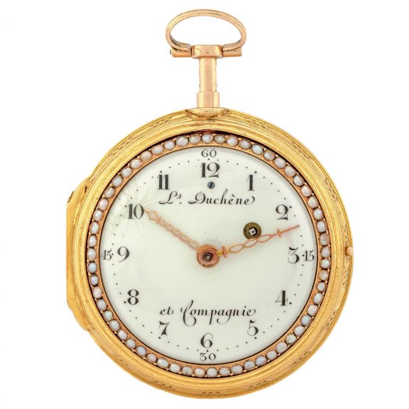 Swiss 20K gold, enamel and pearl set pocket watch Circa 1790 Swiss 20K gold, enamel and pearl set pocket watch Circa 1790