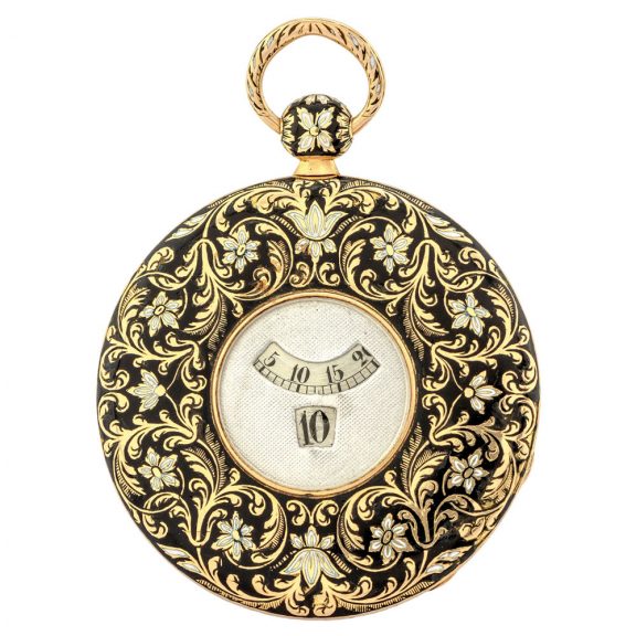 Swiss gold and enamel pocket watch with jump hours Circa 1830