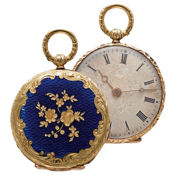 Swiss gold and enamel miniature lady's pendant watch Circa 1850 Swiss gold and enamel miniature lady's pendant watch Circa 1850