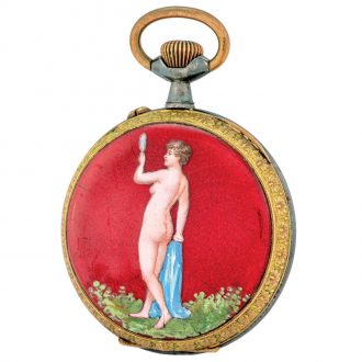 Swiss gilt and enamel watch with semi erotic scene Circa 1900