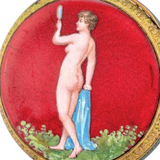 Swiss gilt and enamel watch with semi erotic scene Circa 1900