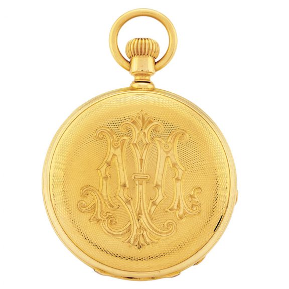 Swiss gold hunting cased keyless pocket watch Circa 1870