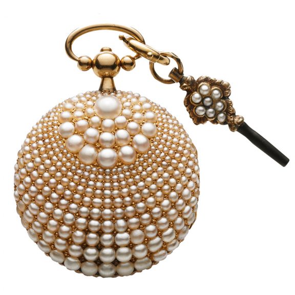 Elegant Swiss gold and pearl lady's pendant watch Circa 1830 Elegant Swiss gold and pearl lady's pendant watch Circa 1830