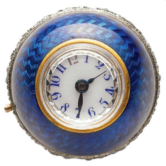 Swiss gilt brass ball shaped brooch pendant watch Circa 1900 Swiss gilt brass ball shaped brooch pendant watch Circa 1900
