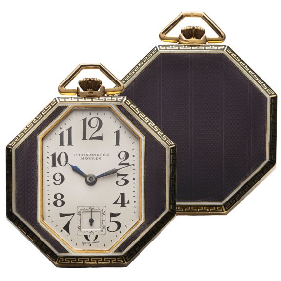 Swiss gold and enamel octagonal dress pocket watch Circa 1920 Swiss gold and enamel octagonal dress pocket watch Circa 1920