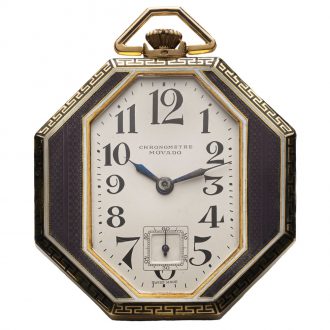 Swiss gold and enamel octagonal dress pocket watch Circa 1920