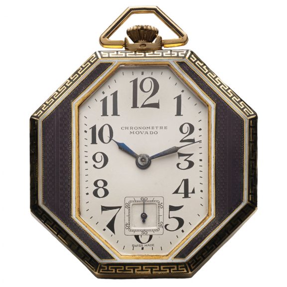 Swiss gold and enamel octagonal dress pocket watch Circa 1920