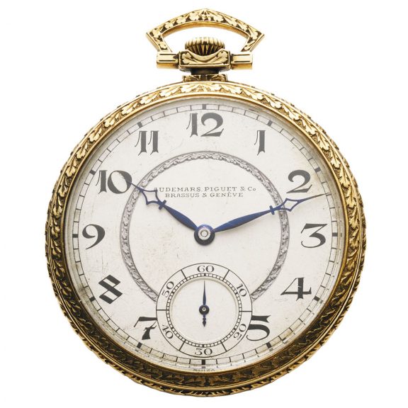 Swiss 18K yellow gold engraved keyless dress watch Circa 1920