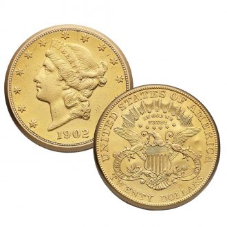 Swiss gold watch in US 20 Dollar gold coin dated 1902 Circa 1975